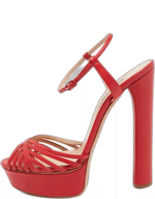 Casadei Red Leather Open Toe Platform Ankle Strap Sandal
