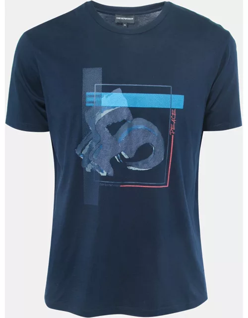 Emporio Armani Navy Blue Printed Cotton Knit T-shirt