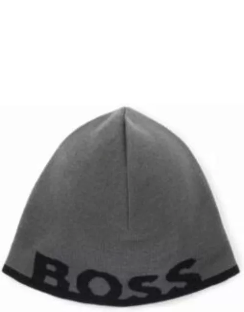 Beanie hat with logo in a wool blend- Dark Grey Men's Logo Fashion