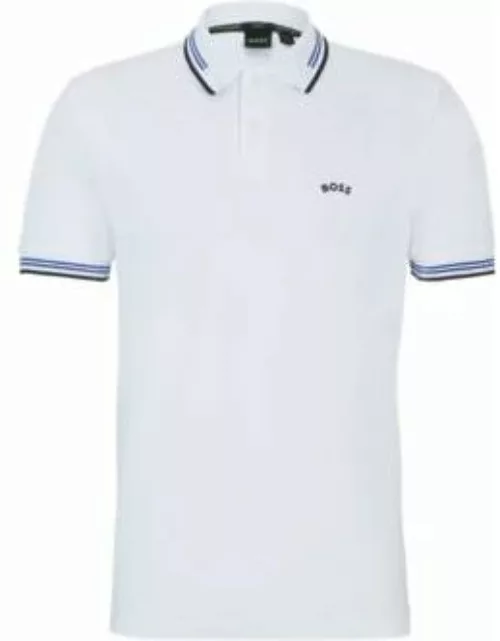 Stretch-cotton slim-fit polo shirt with branded undercollar- White Men's Polo Shirt