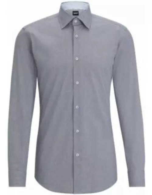Slim-fit shirt in easy-iron structured stretch cotton- Dark Blue Men's Shirt