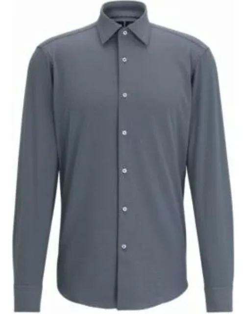 Regular-fit shirt in structured performance-stretch fabric- Dark Blue Men's Shirt
