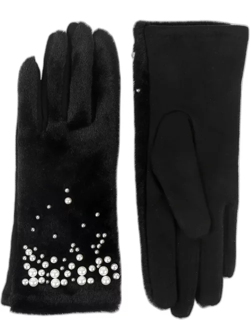 Juliette Pearlescent Embellished Faux Fur Glove