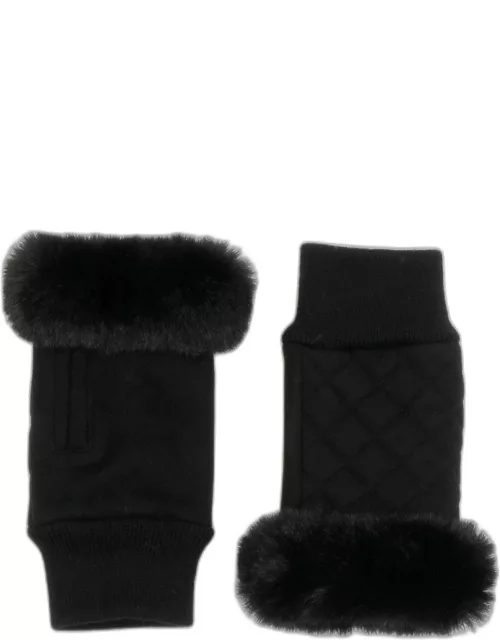 Carlton Faux Fur-Trim Fingerless Glove