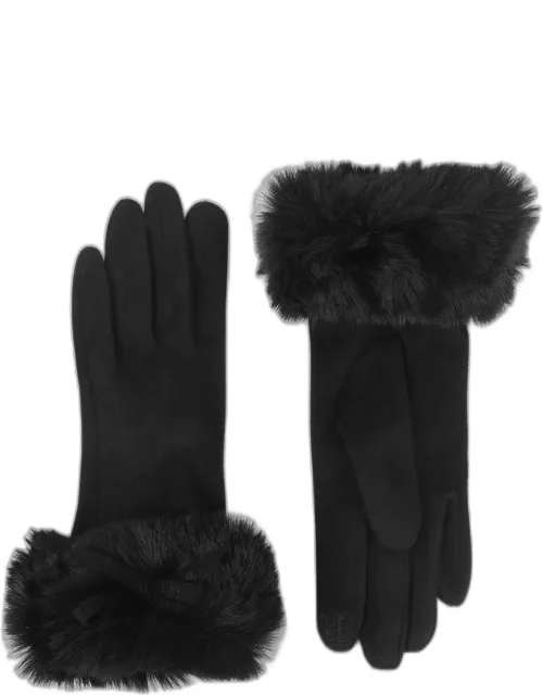 Elodie Faux Fur-Trim Bow Vegan Suede Glove