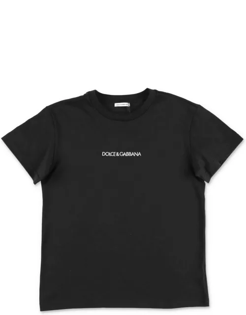 Dolce & Gabbana T-shirt Nera In Jersey Di Cotone Con Lettering Logo