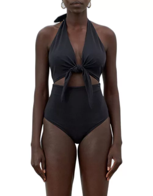 Maddy Tie-Front Cutout One-Piece Halter Swimsuit