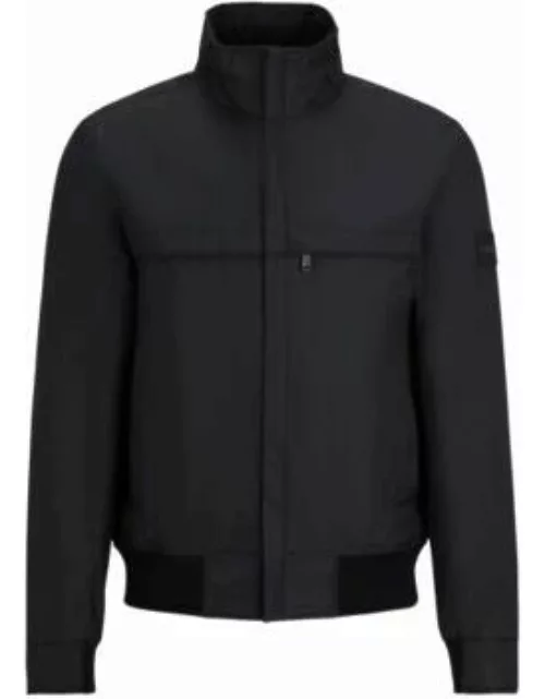 Structured-ottoman jacket with concealed zip- Black Men's Casual Jacket