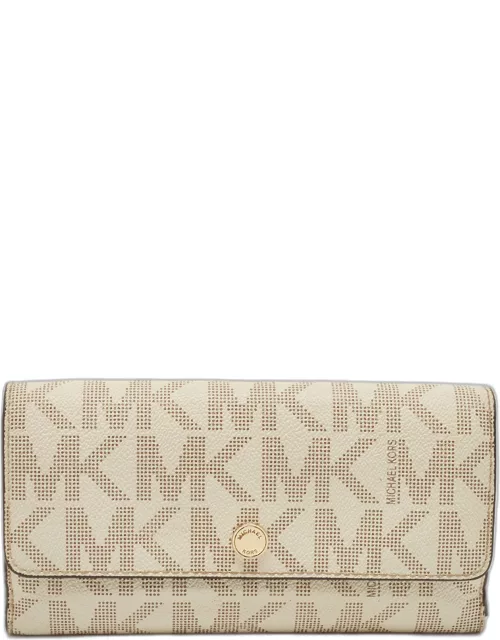 Michael Kors Off White Signature Coated Canvas Flap Continental Wallet
