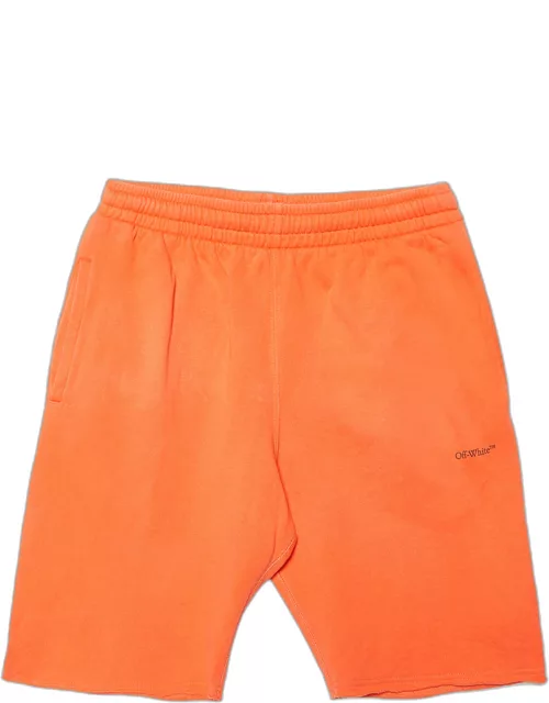 Off-White Orange Cotton Knit Logo Printed Shorts