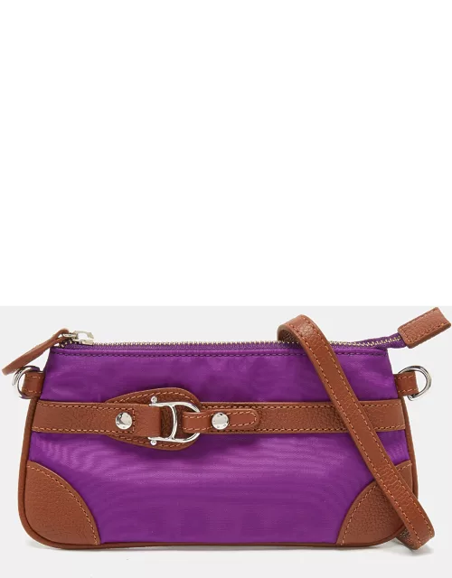 Aigner Purple/Brown Nylon and Leather Buckle Clutch Bag