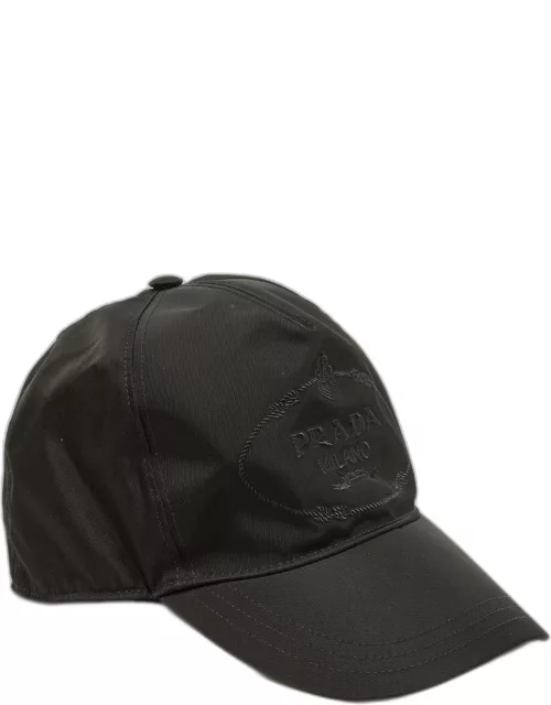 Prada Black Logo Embroidered Polyamide Baseball Cap