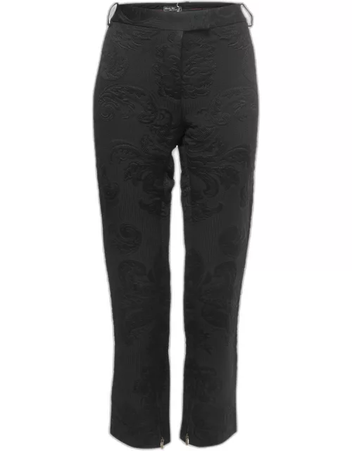 Salvatore Ferragamo Black Floral Jacquard Lace-Up Detail Tapered Trousers