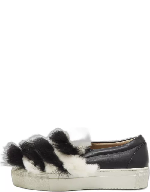 Le Silla Black/White Leather and Fur Slip On Sneaker