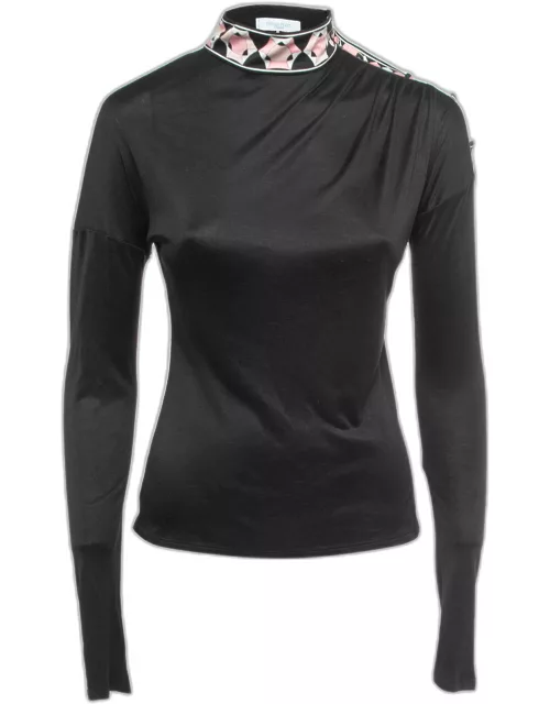 Emilio Pucci Black Jersey Draped Long Sleeve Top