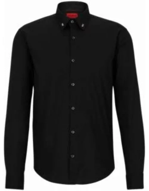 Slim-fit shirt in peached stretch cotton- Black Men's Shirt