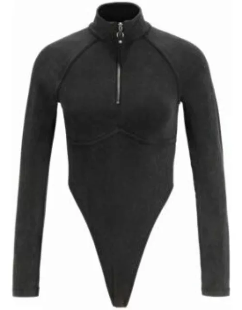 HUGO x Bella Poarch zip-neck bodysuit- Black Women's Casual Top