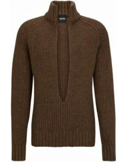 Relaxed-fit V-neck sweater in a wool and silk blend- Brown Men's Sweater