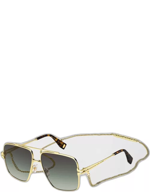 Chain Metal & Plastic Aviator Sunglasse
