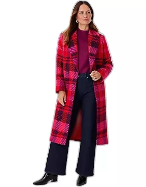 Ann Taylor Plaid Long Double Breasted Coat
