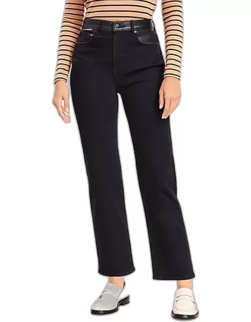Loft Faux Leather Trim High Rise Straight Jeans in Black