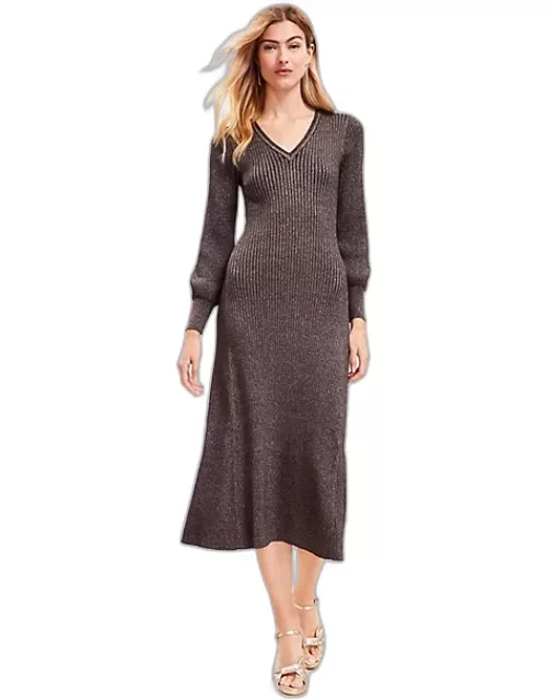 Loft Shimmer Ribbed Button Cuff Midi Sweater Dres