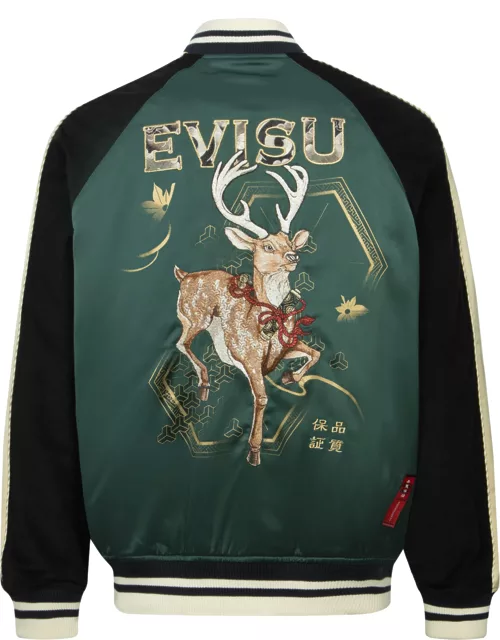 Deer and Logo Embroidery Loose Fit Souvenir Jacket