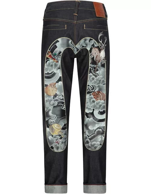 Treasure and Cloud-pattern Daicock Print Carrot Fit Selvedge Denim Jeans #2017