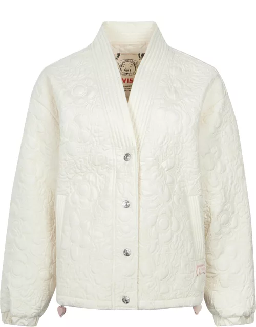 Allover Quilted Seagull and Floral Fashion Fit Jacket