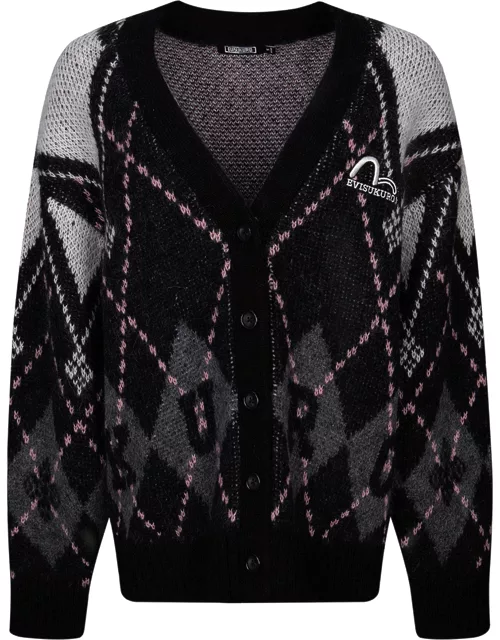 Logo and Seagull Embroidery Relaxed Fit Argyle Cardigan