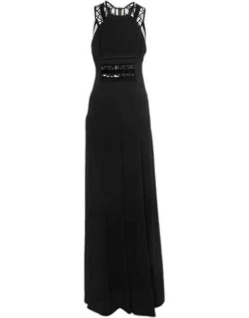 Roland Mouret Black Crepe Lace Inset Vasall Long Dress
