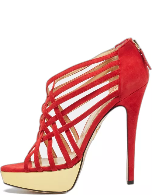 Charlotte Olympia Red Suede Strappy Platform Sandal