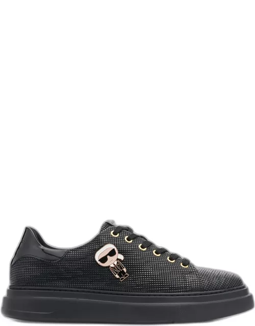 Men's Low-Top Printed Leather Sneakers with Karl Pin