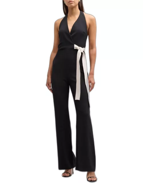 Ramificazione Contrast-Bow Sleeveless Flared Jumpsuit