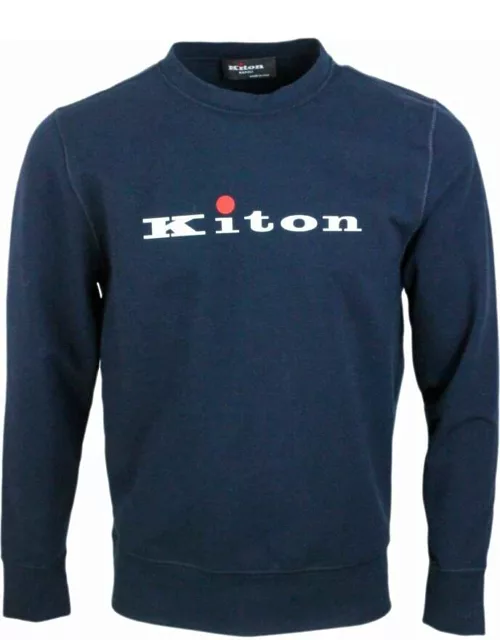 Kiton Crewneck Sweatshirt In Soft And Fine Long-sleeved Stretch Cotton With Logo Lettering On The Front