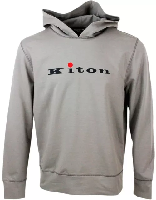 Kiton Hooded Sweatshirt In Soft And Fine Stretch Cotton With Long Sleeve