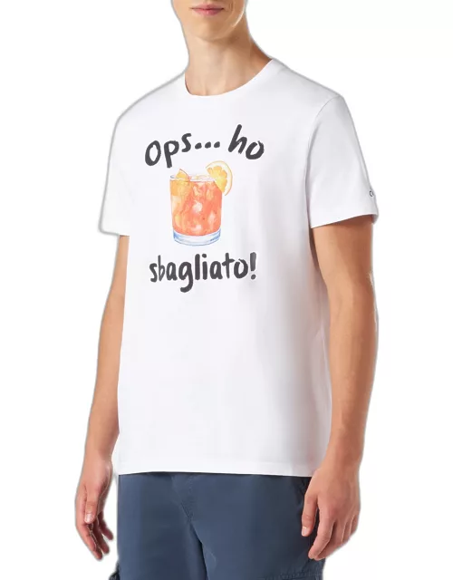 MC2 Saint Barth Man Cotton T-shirt With Sbagliato Drink Print