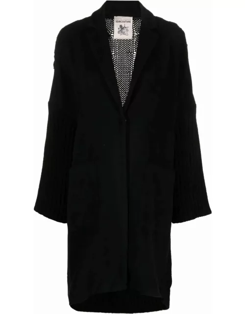 SEMICOUTURE Black Virgin Wool-cashmere Blend Midi Coat