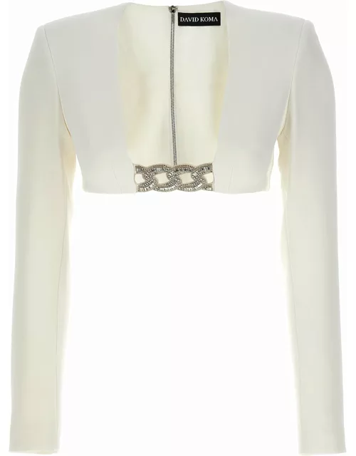 David Koma Top 3d Crystsal Chain And Square Neck