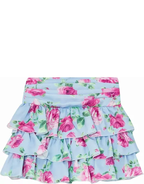 Miss Blumarine Floral Skirt With Ruffle