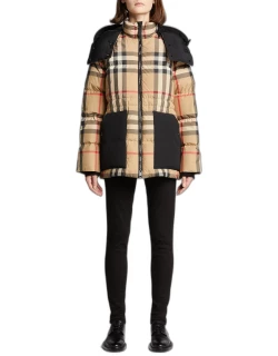 Hooded Check Quilted Coat