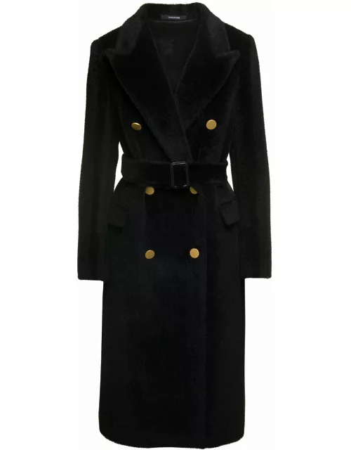 Tagliatore jole Black Double-breasted Coat With Golden Buttons In Alpaca Blend Woman