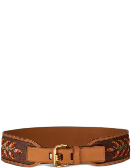 Etro Brown Paisley Belts With Embroiderie