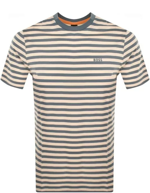 BOSS Tales Stripe Logo T Shirt Beige