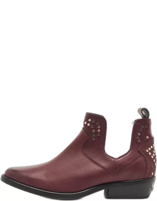 Zadig & Voltaire Burgundy Leather Thylana Studded Ankle Bootie