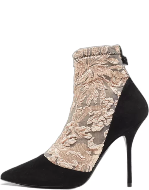 Pierre Hardy Black/Metallic Peach Fabric and Suede Dolly Pointed Toe Ankle Bootie