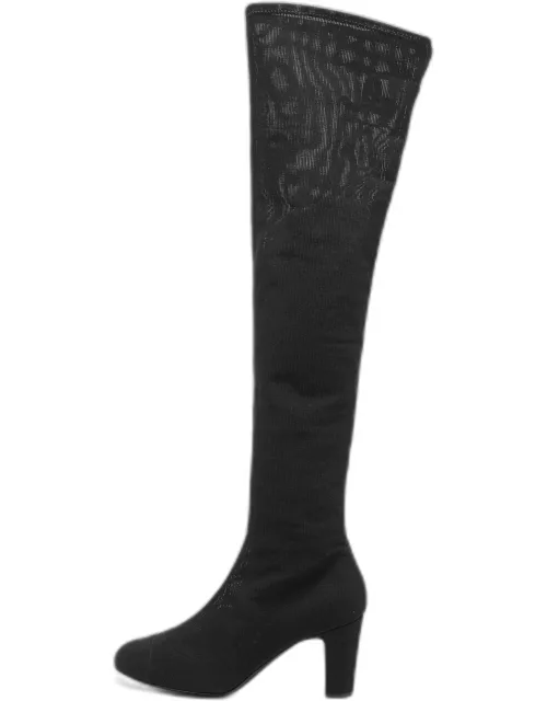 Chanel Black Mesh Knee Length Boot