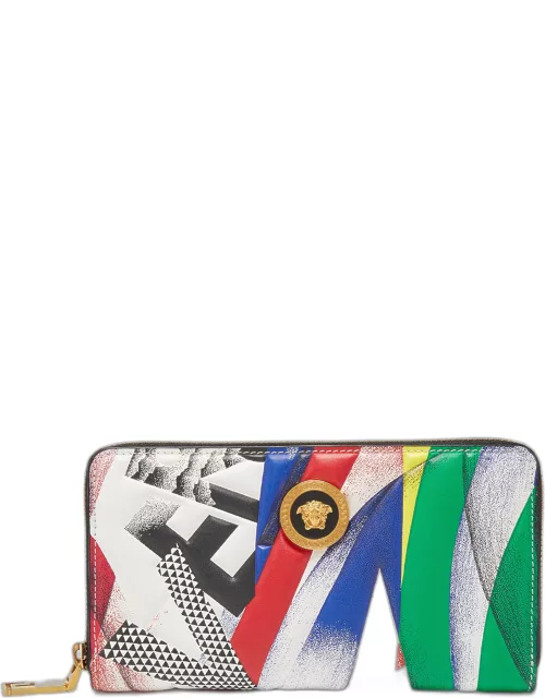 Versace Multicolor Print Leather Zip Around Wallet