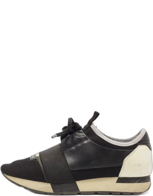Balenciaga Black/White Leather Mesh and Patent Race Runner Sneaker