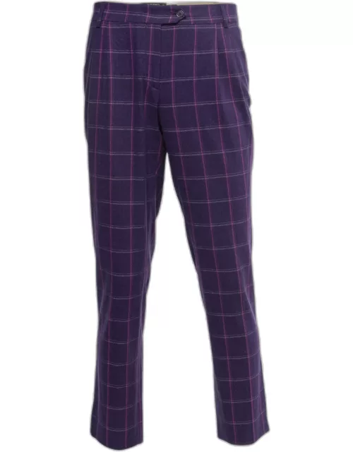 Etro Purple Checkered Wool Straight Leg Pants